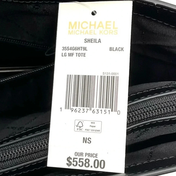 Michael Kors Bag Large Sheila Mf Tote Bag Black/Gold - Picture 11 of 11